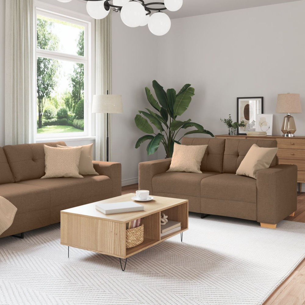 Produktbild för Soffa 3 pcs Brun 221 x 80 x 80 cm Linnenblandad tyg
