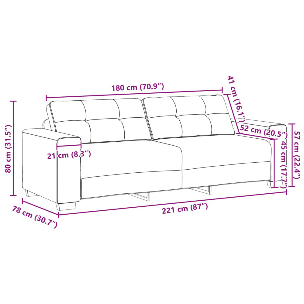 Produktbild för Soffa 3 pcs Brun 221 x 80 x 80 cm Linnenblandad tyg