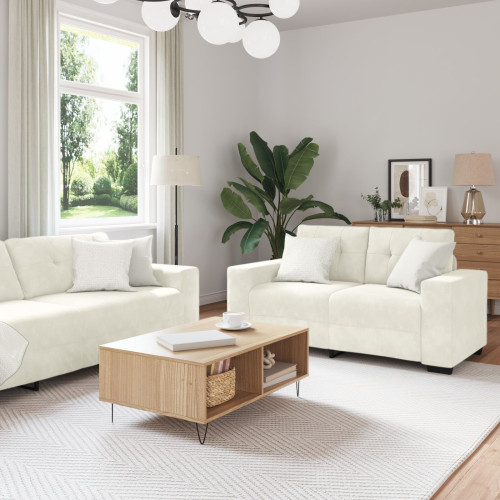 vidaXL Soffset 3 pcs Kräm 221 x 80 x 80 cm Sammet