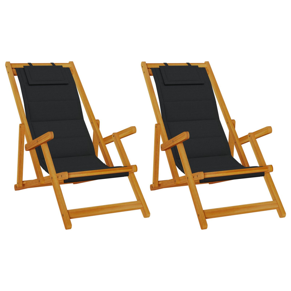 Produktbild för Strandstol med kudde 2 pcs Brun Massivt Akaciaträ