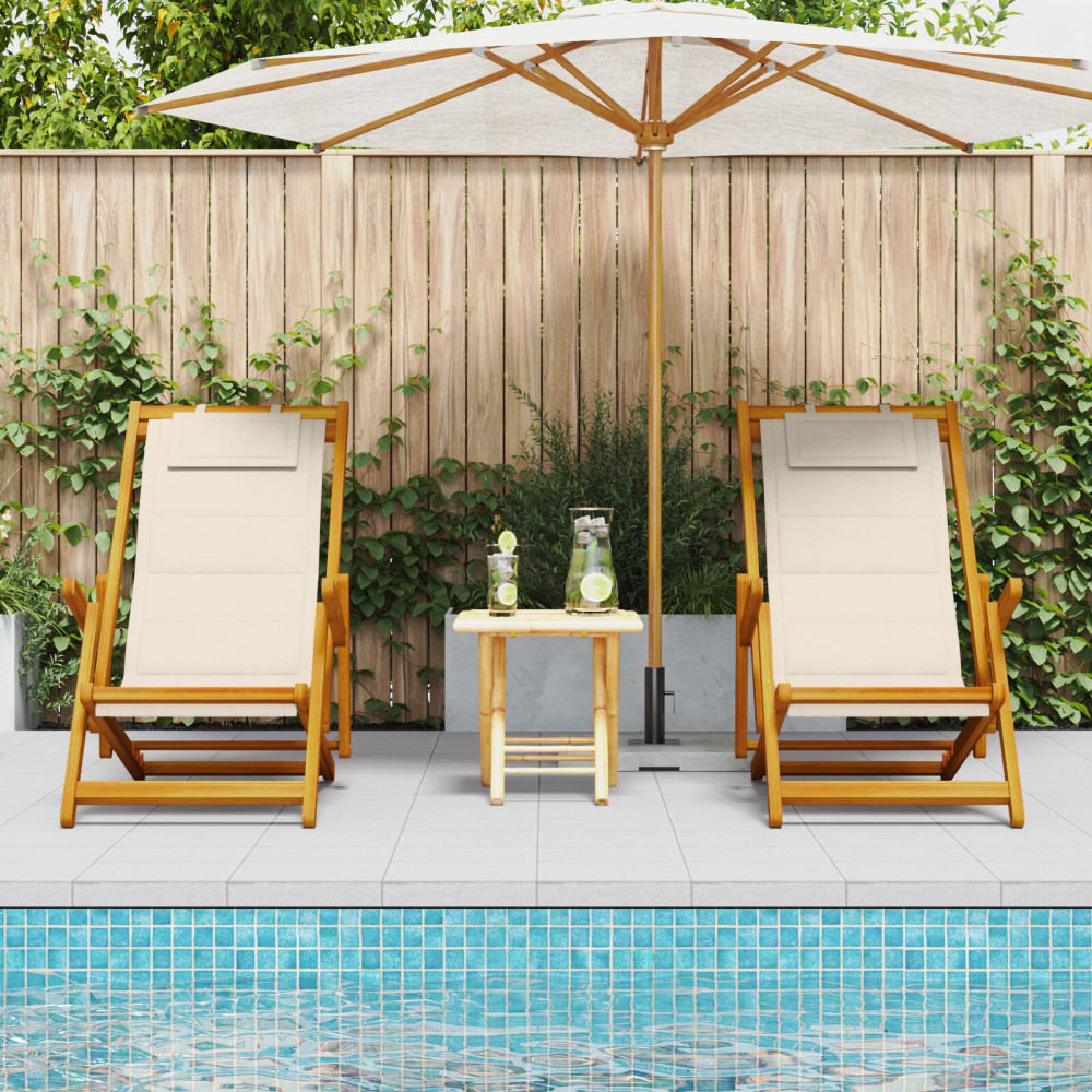 Produktbild för Strandstol med kudde 2 pcs Brun Massivt Akaciaträ
