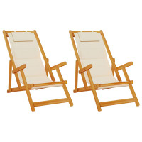 Produktbild för Strandstol med kudde 2 pcs Brun Massivt Akaciaträ