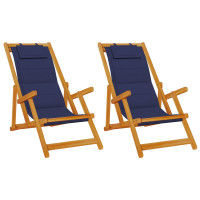 Produktbild för Strandstol med kudde 2 pcs Brun Massivt Akaciaträ