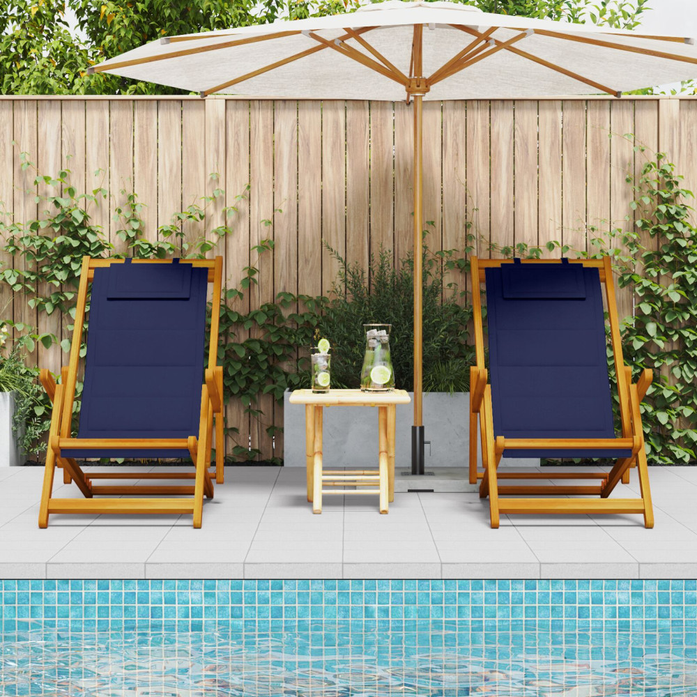 Produktbild för Strandstol med kudde 2 pcs Brun Massivt Akaciaträ