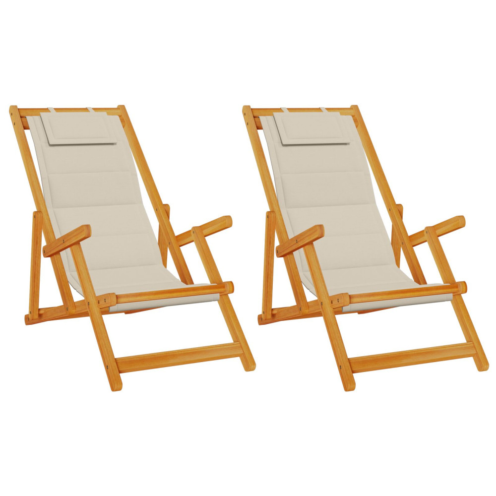 Produktbild för Strandstol med kudde 2 pcs Brun Massivt Akaciaträ