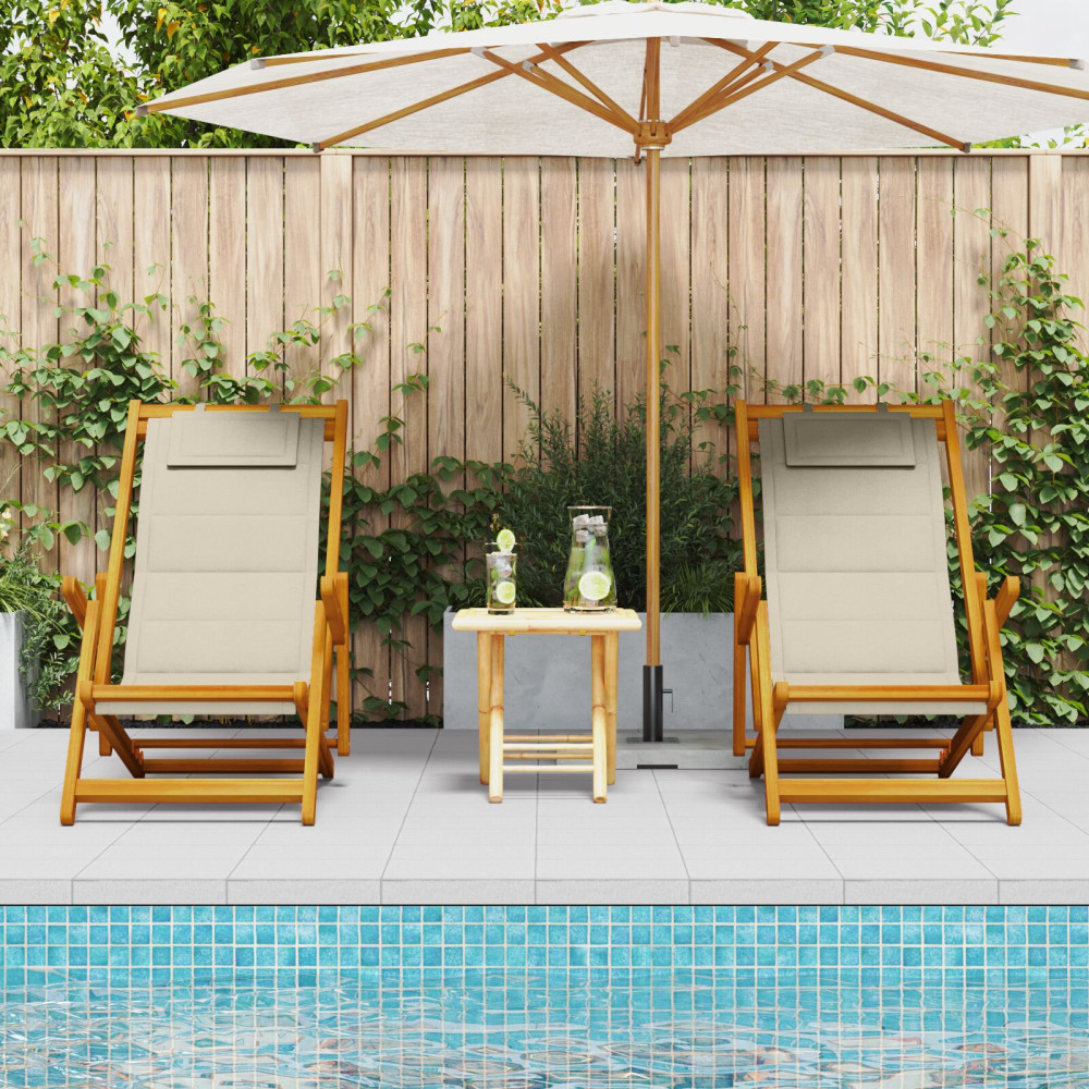 Produktbild för Strandstol med kudde 2 pcs Brun Massivt Akaciaträ
