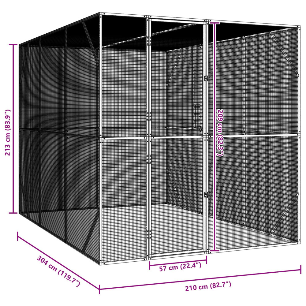 Produktbild för Fågelbur Antracit 210 x 304 x 213 cm Galvaniserat Stål