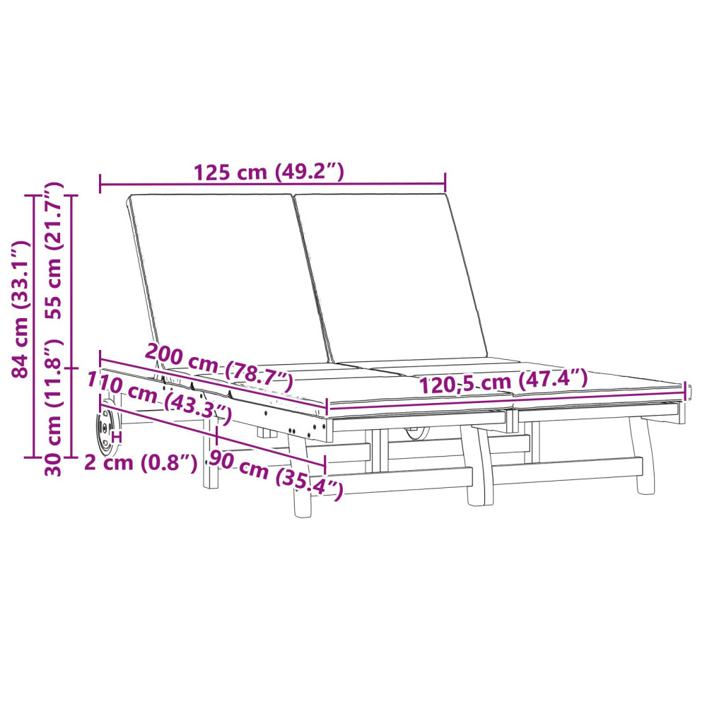 Produktbild för Solstol Brun 125 x 200 x 84 cm Massivt Akaciaträ