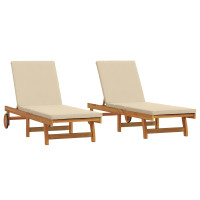 Produktbild för Solstol Reclining 2-person 2 pcs Brun Massivt Akaciaträ