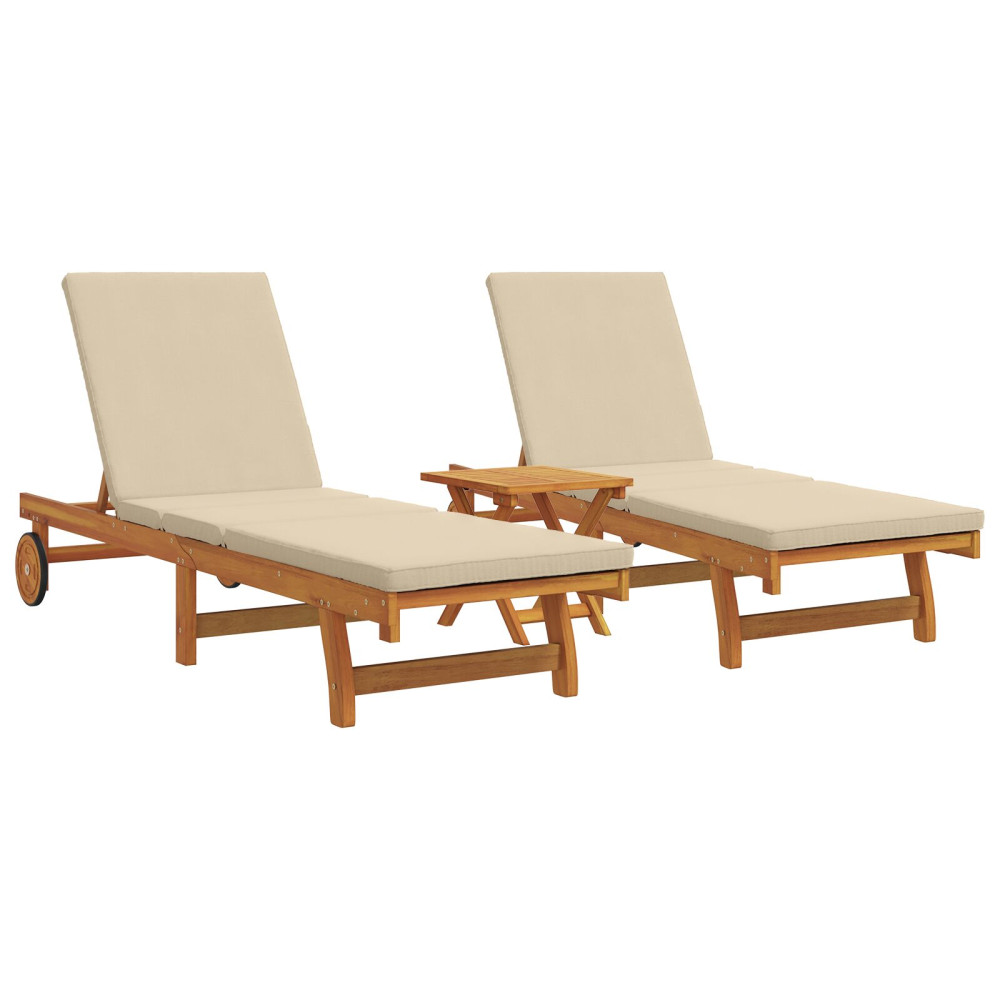 Produktbild för Solstol Reclining 2-person 3 pcs Brun Massivt Akaciaträ