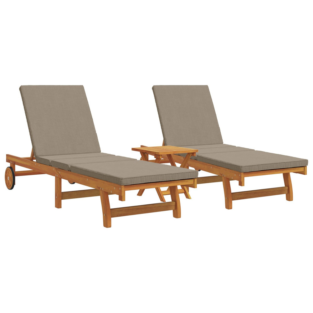 Produktbild för Solstol Reclining 2-person 3 pcs Brun Massivt Akaciaträ