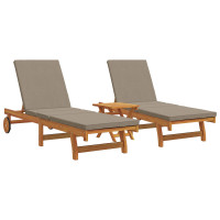 Produktbild för Solstol Reclining 2-person 3 pcs Brun Massivt Akaciaträ