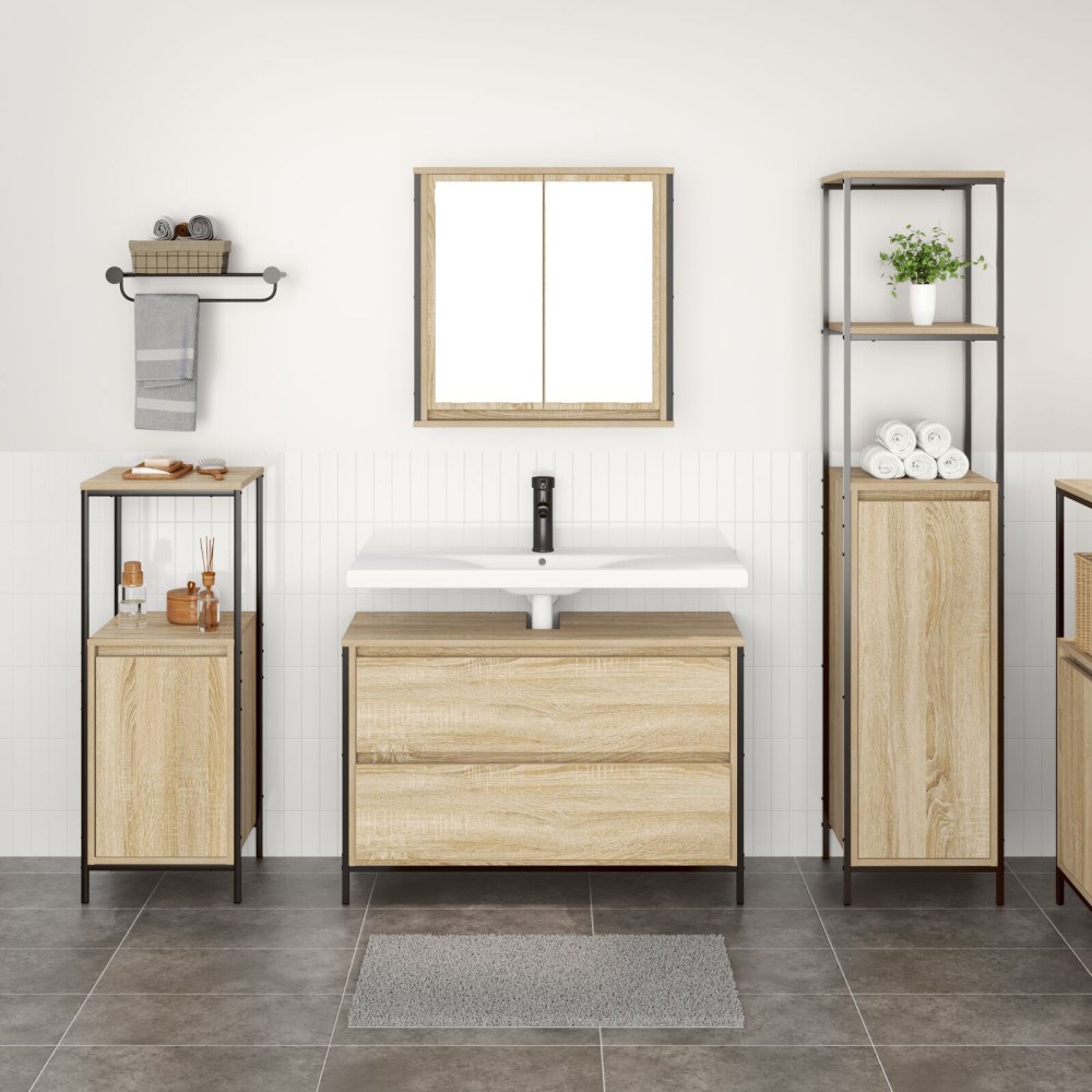 Produktbild för Badrumsmöbelset med låda 3 pcs Sonoma-ek Konstruerat trä