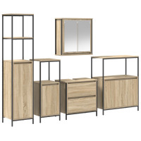 Produktbild för Badrumsmöbelset med hylla med dörr 5 pcs Beige Konstruerat trä