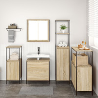 Produktbild för Badrumsmöbelset med hylla med dörr 5 pcs Beige Konstruerat trä