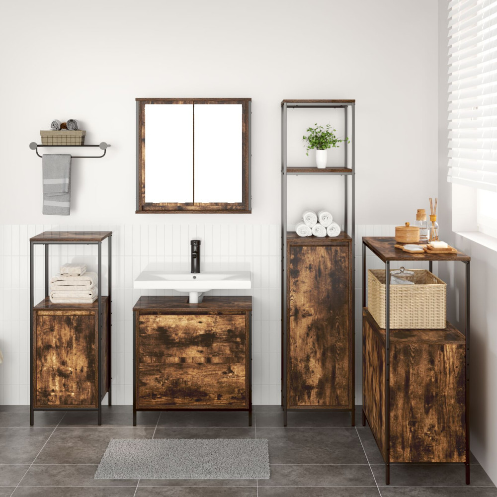 Produktbild för Badrumsmöbelset med hylla med dörr 5 pcs Brun Konstruerat trä