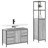 Produktbild för Badrumsmöbelset med låda med hylla 2 pcs Grå sonoma och svart