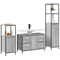 Produktbild för Badrumsmöbelset med låda med hylla 3 pcs Grå sonoma och svart