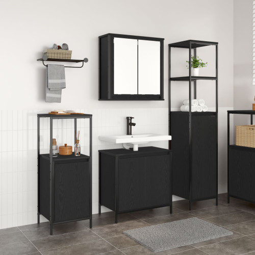 vidaXL Badrumsmöbelset med hylla 3 pcs Svart Ek Konstruerat trä