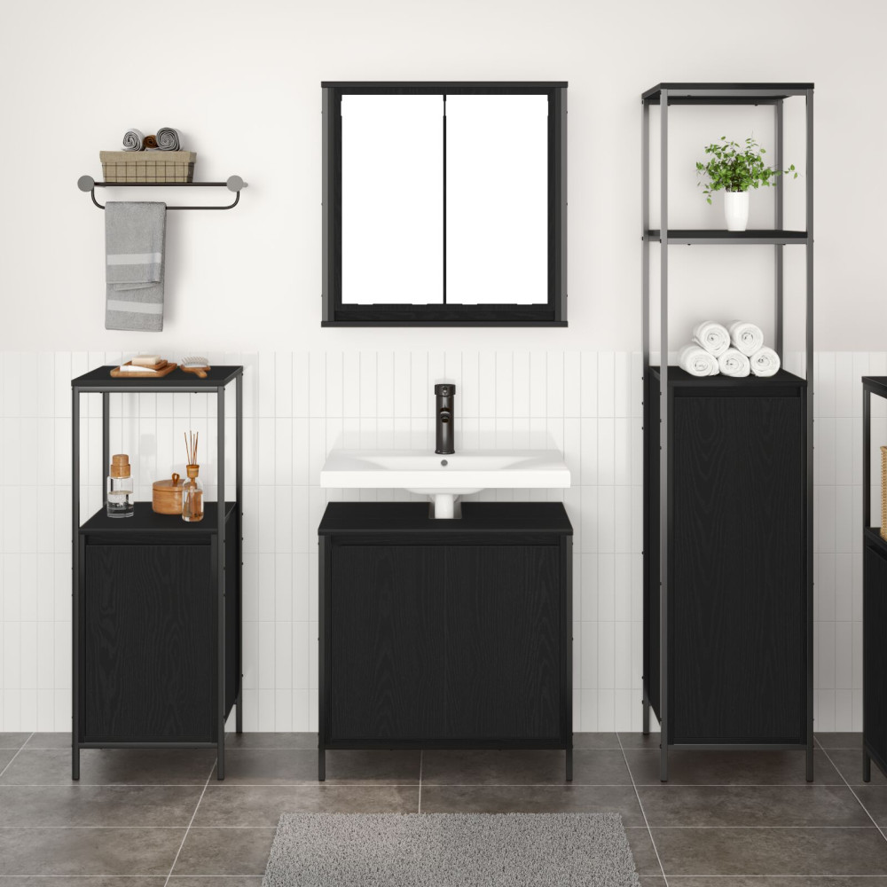Produktbild för Badrumsmöbelset med hylla 3 pcs Svart Ek Konstruerat trä