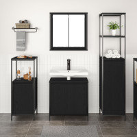 Produktbild för Badrumsmöbelset med hylla 3 pcs Svart Ek Konstruerat trä