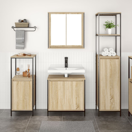vidaXL Badrumsmöbelset 3 pcs Sonoma Ek och Svart Konstruerat trä
