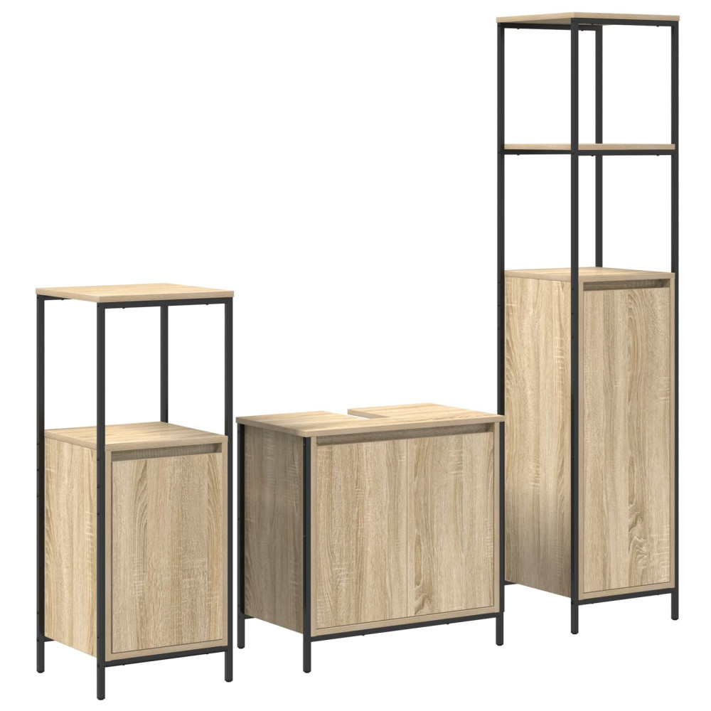 Produktbild för Badrumsmöbelset 3 pcs Sonoma Ek och Svart Konstruerat trä