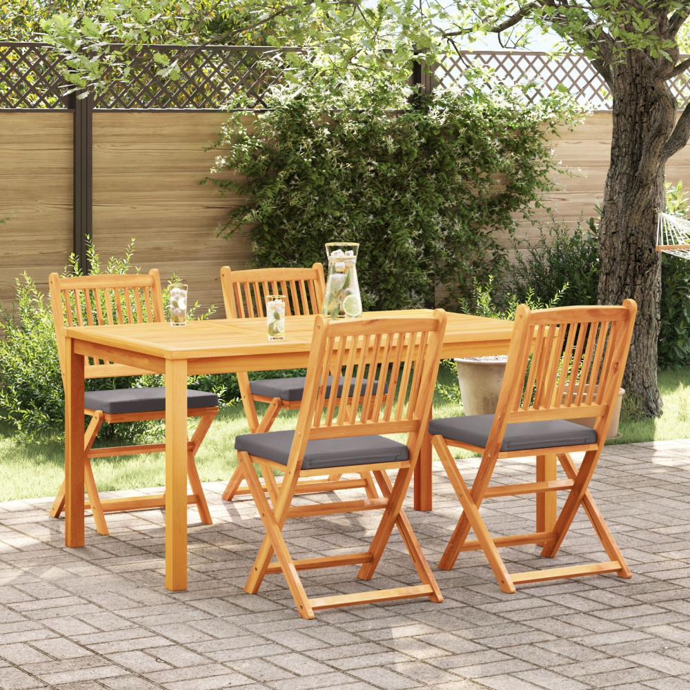 Produktbild för Fällstol med kudde 4 pcs Grå 49 x 57.5 x 92cm Massivt akaciaträ