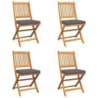 Produktbild för Fällstol med kudde 4 pcs Grå 49 x 57.5 x 92cm Massivt akaciaträ