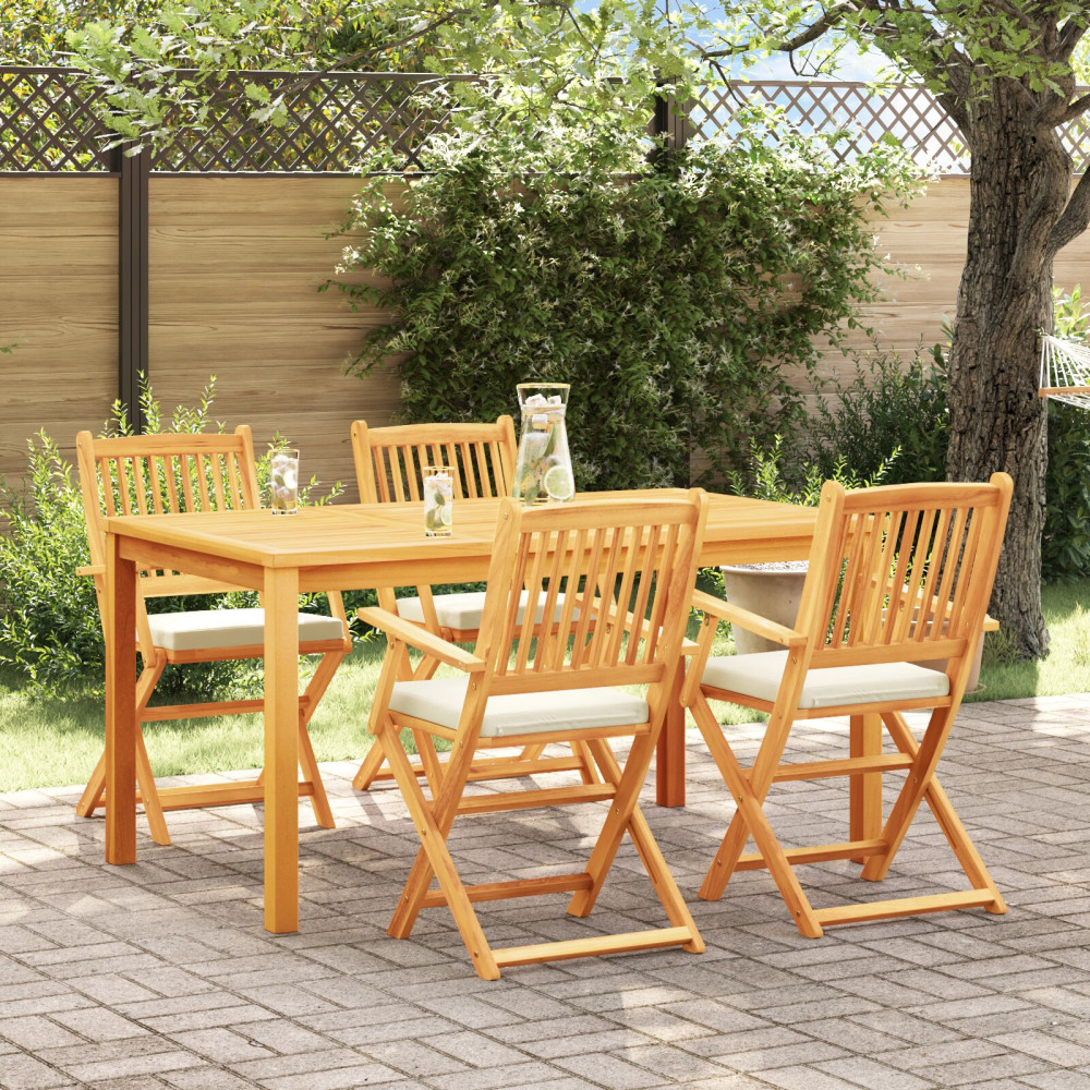 Produktbild för Fällstol med kudde 4 pcs Vit 49 x 57.5 x 92cm Massivt akaciaträ