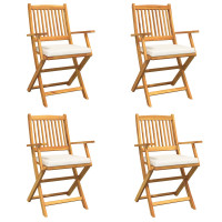 Produktbild för Fällstol med kudde 4 pcs Vit 49 x 57.5 x 92cm Massivt akaciaträ
