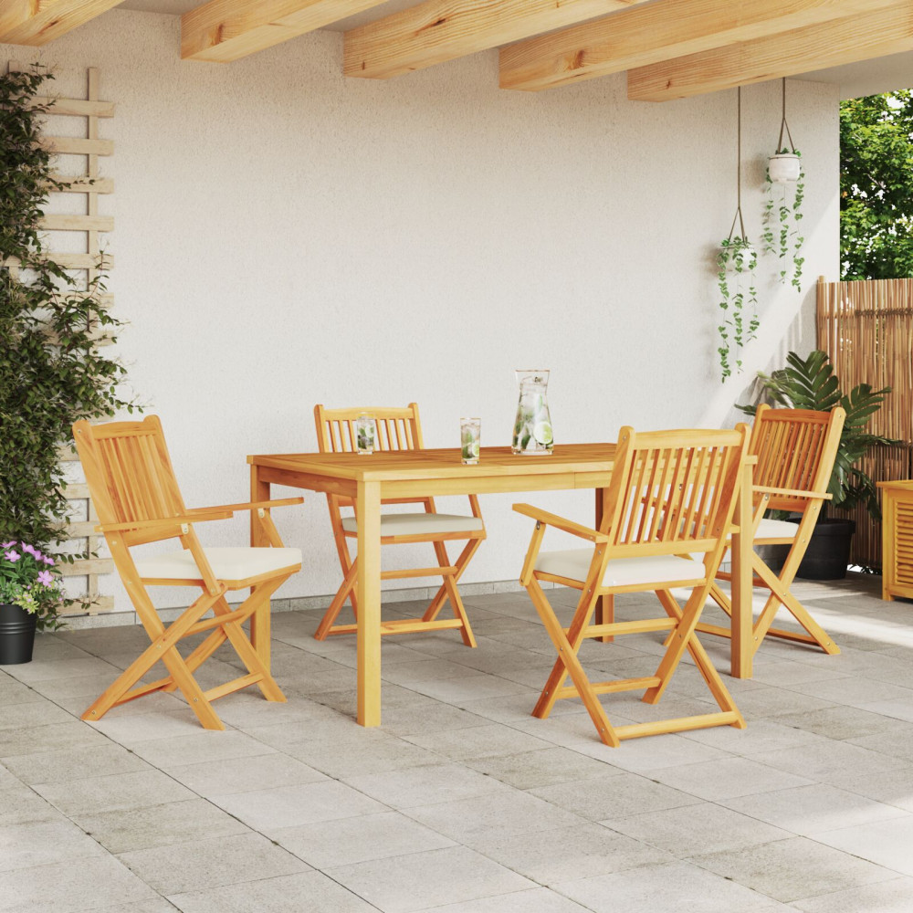 Produktbild för Fällstol med kudde 4 pcs Vit 49 x 57.5 x 92cm Massivt akaciaträ