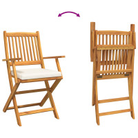 Produktbild för Fällstol med kudde 4 pcs Vit 49 x 57.5 x 92cm Massivt akaciaträ