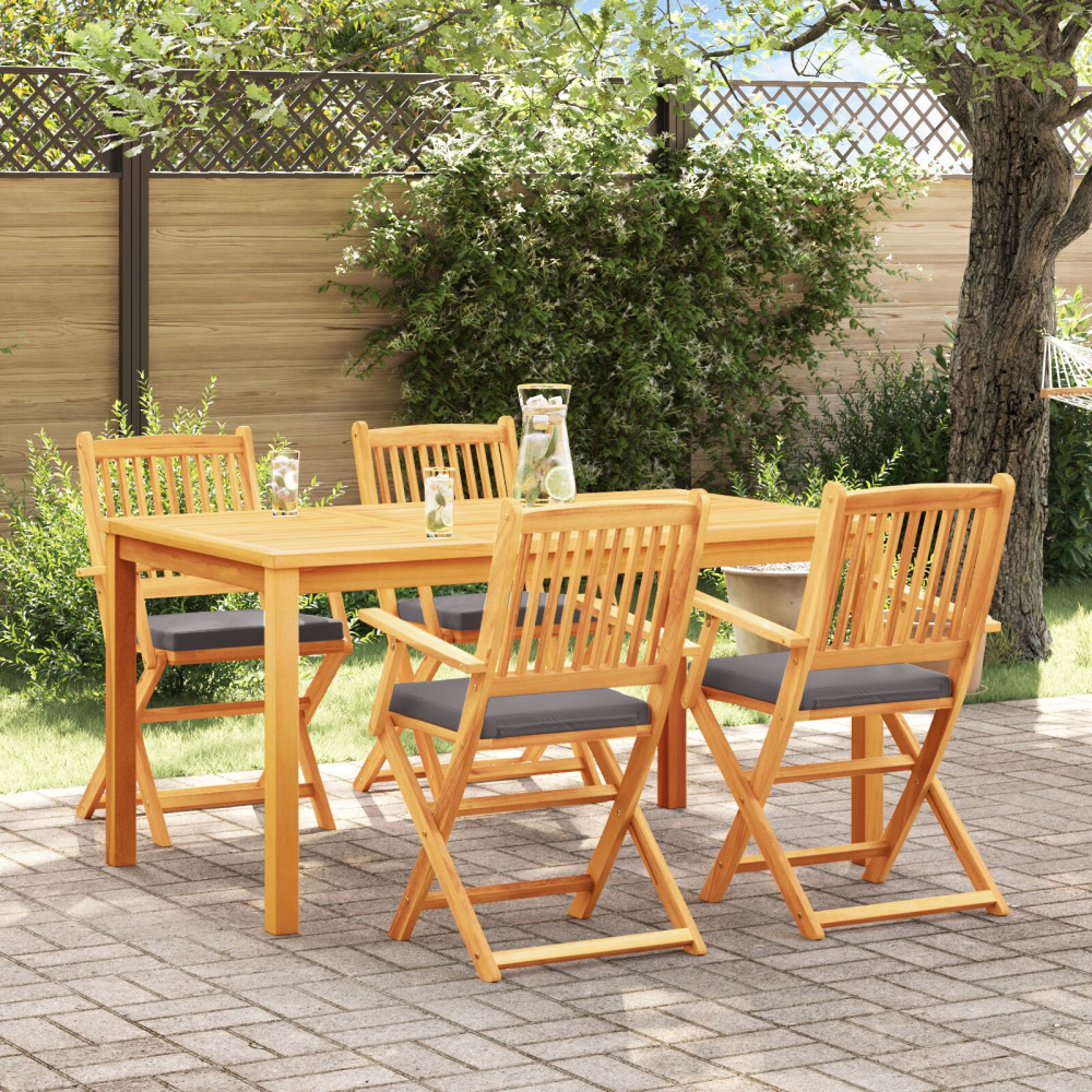 Produktbild för Fällstol med kudde 4 pcs Grå 49 x 57.5 x 92cm Massivt akaciaträ