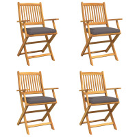 Produktbild för Fällstol med kudde 4 pcs Grå 49 x 57.5 x 92cm Massivt akaciaträ