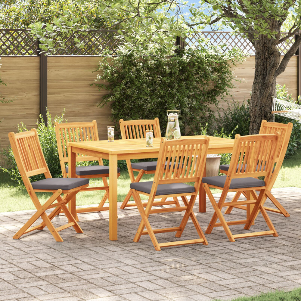 Produktbild för Fällstol med kudde 6 pcs Grå 49 x 57.5 x 92cm Massivt akaciaträ
