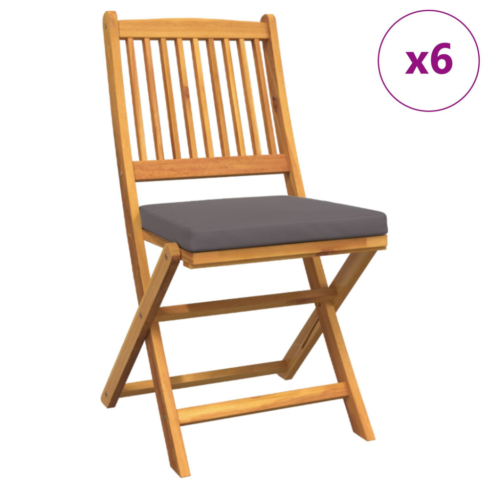 Produktbild för Fällstol med kudde 6 pcs Grå 49 x 57.5 x 92cm Massivt akaciaträ