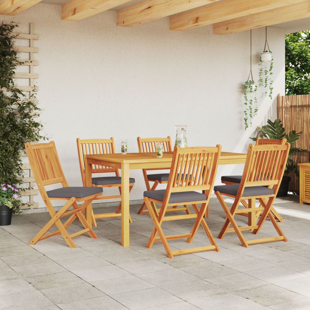 Produktbild för Fällstol med kudde 6 pcs Grå 49 x 57.5 x 92cm Massivt akaciaträ