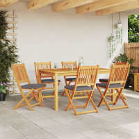 Produktbild för Fällstol med kudde 6 pcs Grå 49 x 57.5 x 92cm Massivt akaciaträ