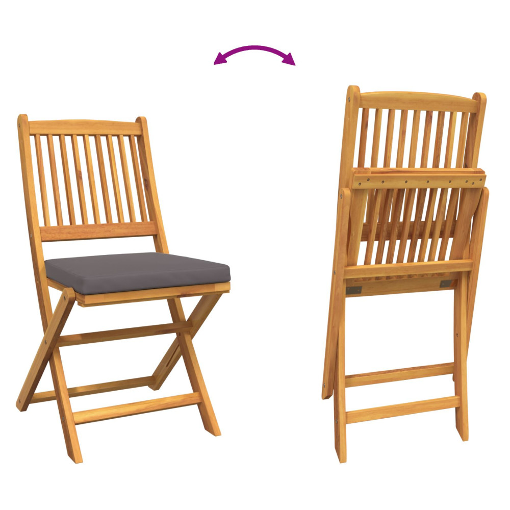 Produktbild för Fällstol med kudde 6 pcs Grå 49 x 57.5 x 92cm Massivt akaciaträ