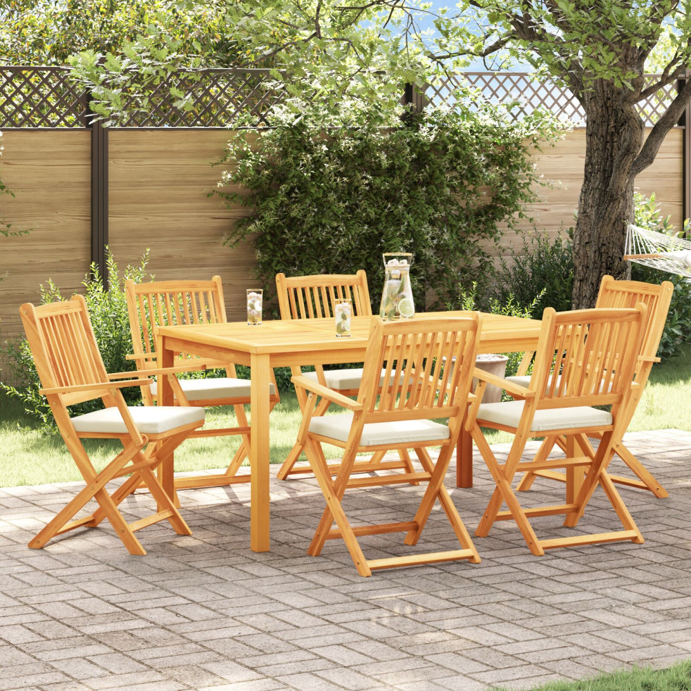 Produktbild för Fällstol med kudde 6 pcs Vit 49 x 57.5 x 92cm Massivt akaciaträ