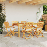 Produktbild för Fällstol med kudde 6 pcs Vit 49 x 57.5 x 92cm Massivt akaciaträ