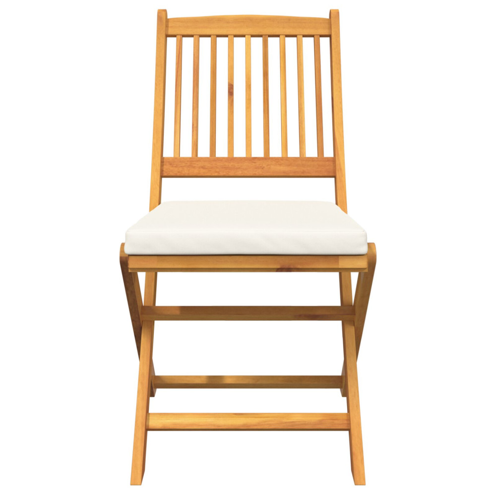 Produktbild för Fällstol med kudde 6 pcs Vit 49 x 57.5 x 92cm Massivt akaciaträ