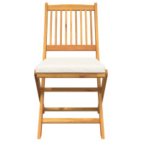 Produktbild för Fällstol med kudde 6 pcs Vit 49 x 57.5 x 92cm Massivt akaciaträ