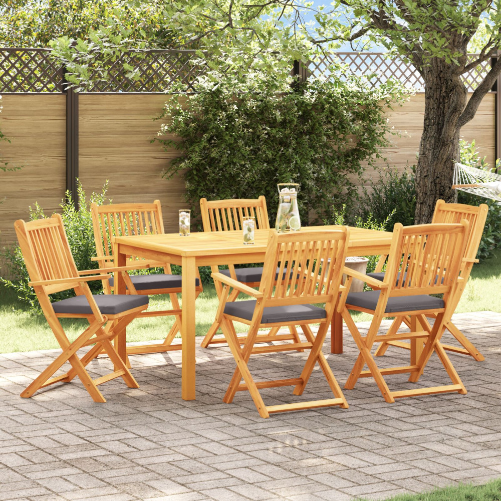 Produktbild för Fällstol med kudde 6 pcs Grå 49 x 57.5 x 92cm Massivt akaciaträ