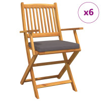 Produktbild för Fällstol med kudde 6 pcs Grå 49 x 57.5 x 92cm Massivt akaciaträ
