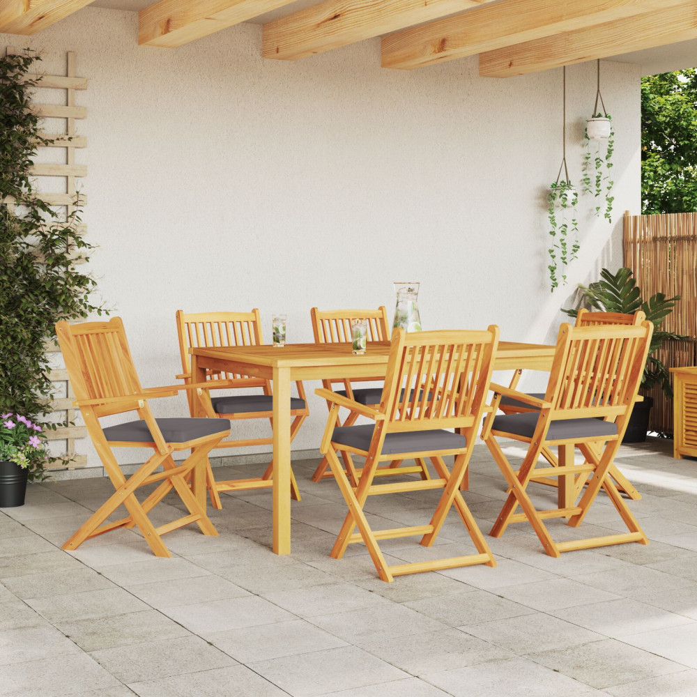 Produktbild för Fällstol med kudde 6 pcs Grå 49 x 57.5 x 92cm Massivt akaciaträ