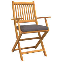 Produktbild för Fällstol med kudde 6 pcs Grå 49 x 57.5 x 92cm Massivt akaciaträ