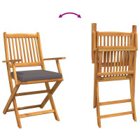 Produktbild för Fällstol med kudde 6 pcs Grå 49 x 57.5 x 92cm Massivt akaciaträ