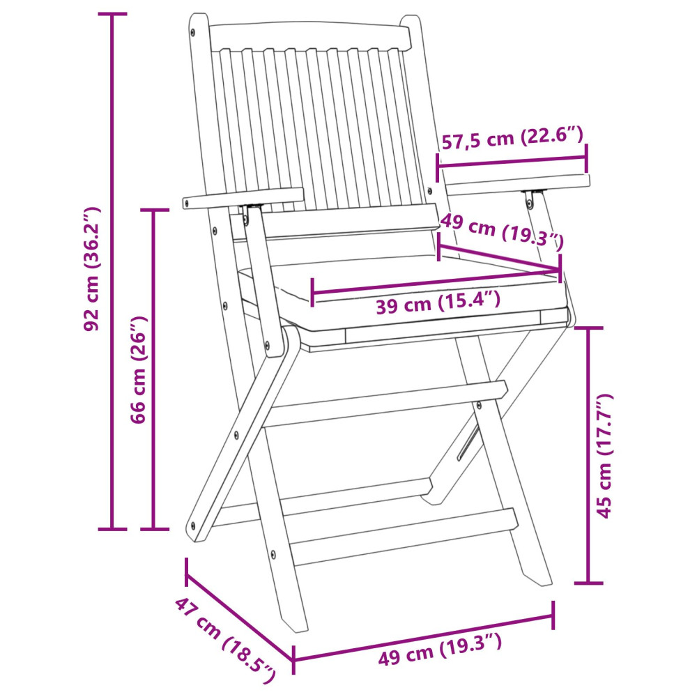 Produktbild för Fällstol med kudde 8 pcs Vit 49 x 57.5 x 92cm Massivt akaciaträ